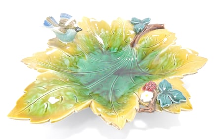 Holdcroft rare majolica leaf dish with