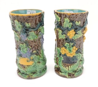 Brownfield (attributed) majolica pair of