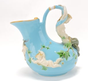Minton majolica wine jug with mermaid