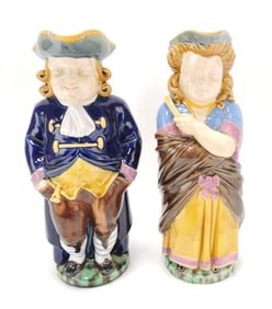 Minton majolica pair of toby pitchers,