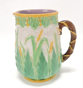 George Jones majolica wheat pitcher,
