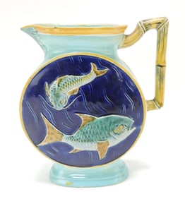 Holdcroft majolica flat sided fish jug,