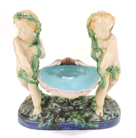 Minton majolica figure of a pair of