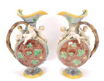 Minton majolica pair of Hughes Protat