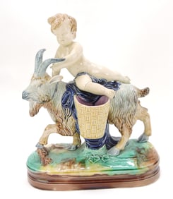 Holdcroft majolica figural of cherub