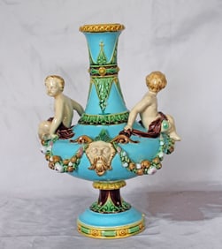 A Minton majolica turquoise ground
