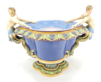 Minton majolica jardiniere with triton
