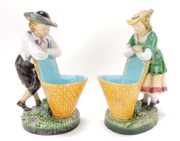 Minton majolica pair of vintagers with
