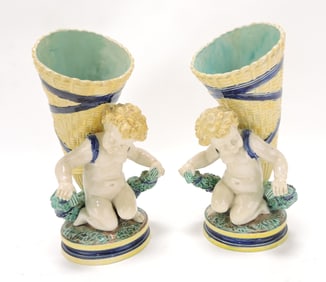 Hugo Lonitz majolica pair of figural
