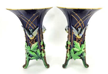 RARE Sarreguemines majolica pair of