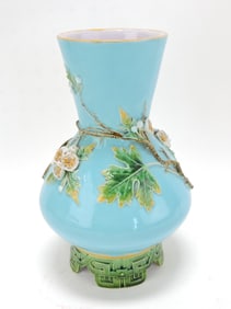 Minton majolica turquoise vase with