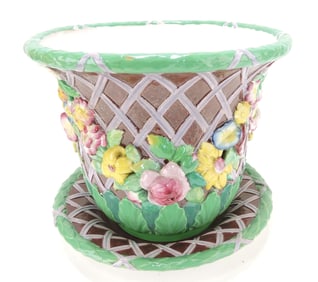 Minton majolica jardiniere and stand,