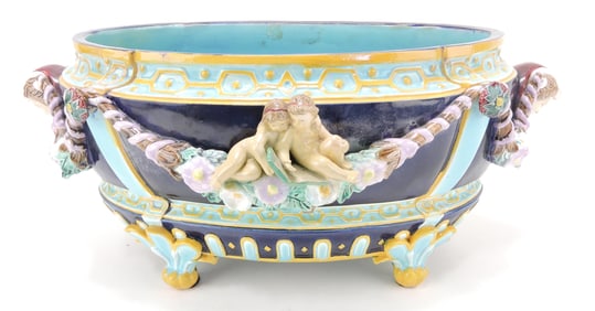 Holdcroft majolica cobalt oval jardiniere