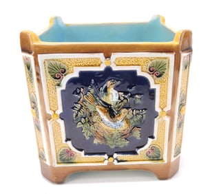 Holdcroft majolica square cachepot with