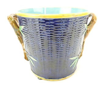 George Jones cobalt wicker cachepot,