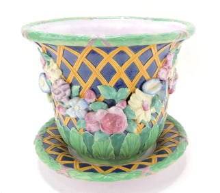 Minton majolica cobalt trellis