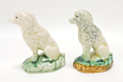 Majolica pair of poodle figures, 3 1/4"