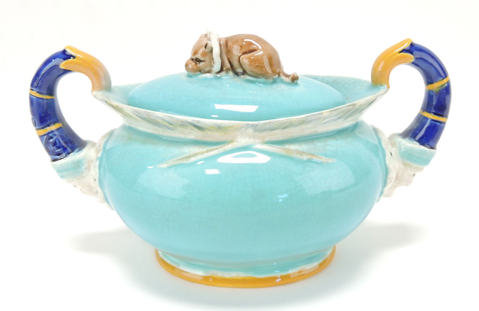 Wedgwood majolica 'Punch and Judy': sugar, 3 1/2"