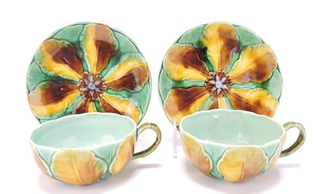 Wedgwood majolica pair of cups and