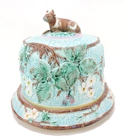 Majolica turquoise cheese keeper with