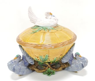 Minton majolica wicker game dish with