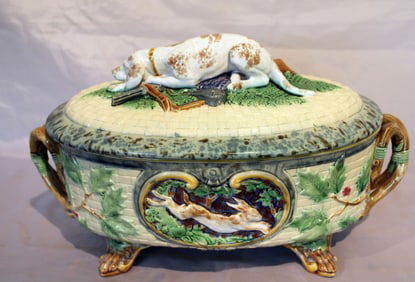 Minton majolica gun dog tureen and