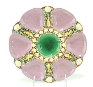 Minton majolica pink six well oyster