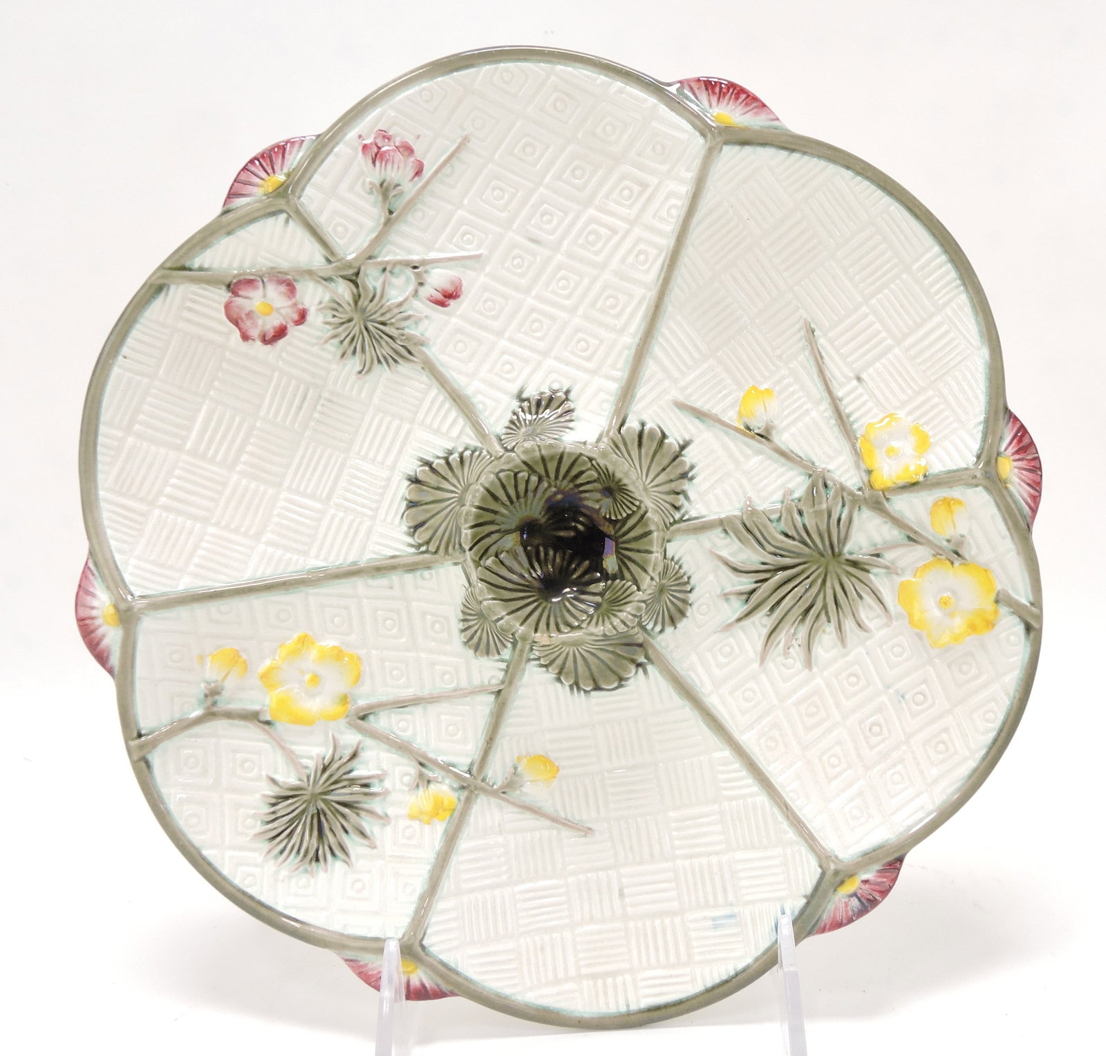 Wedgwood Argenta majolica six well: oyster plate, 9 1/4"