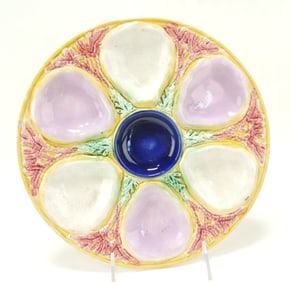 Majolica six well oyster plate 10 1/4",