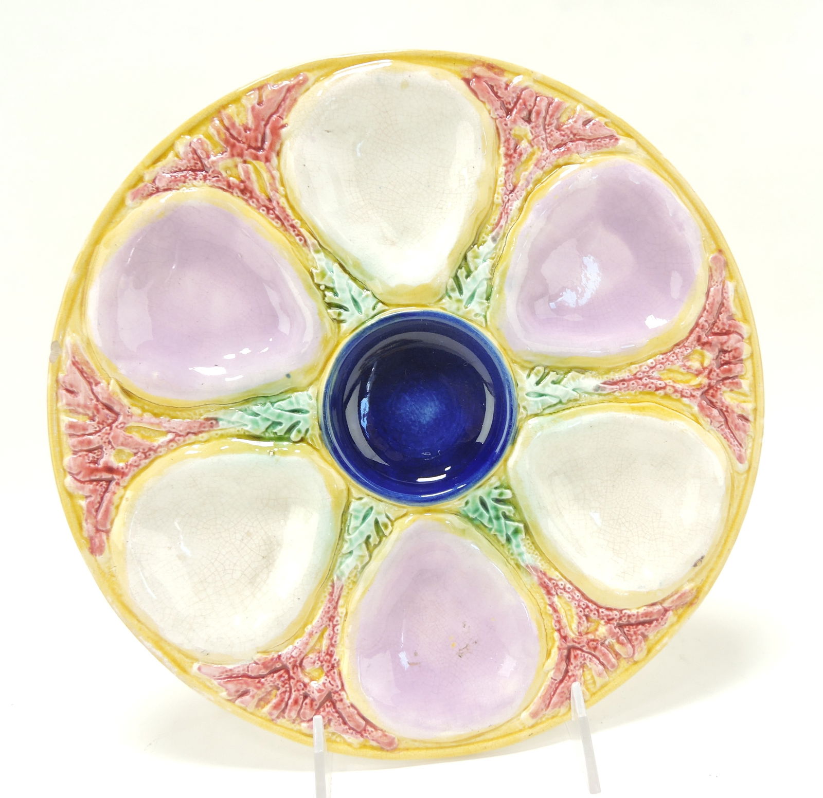 Majolica six well oyster plate 10 1/4", (1 of 1)