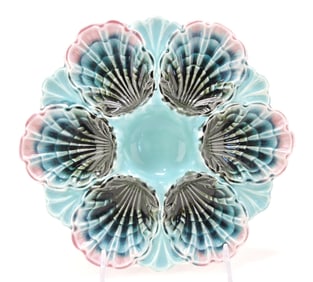 Majolica six well oyster plate, 8"