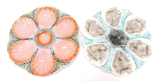 Majolica lot of 2 oyster plates,