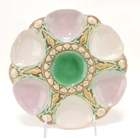 Majolica six well oyster plate 9 1/4",