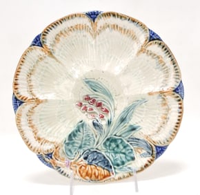 Majolica six well oyster plate 10"