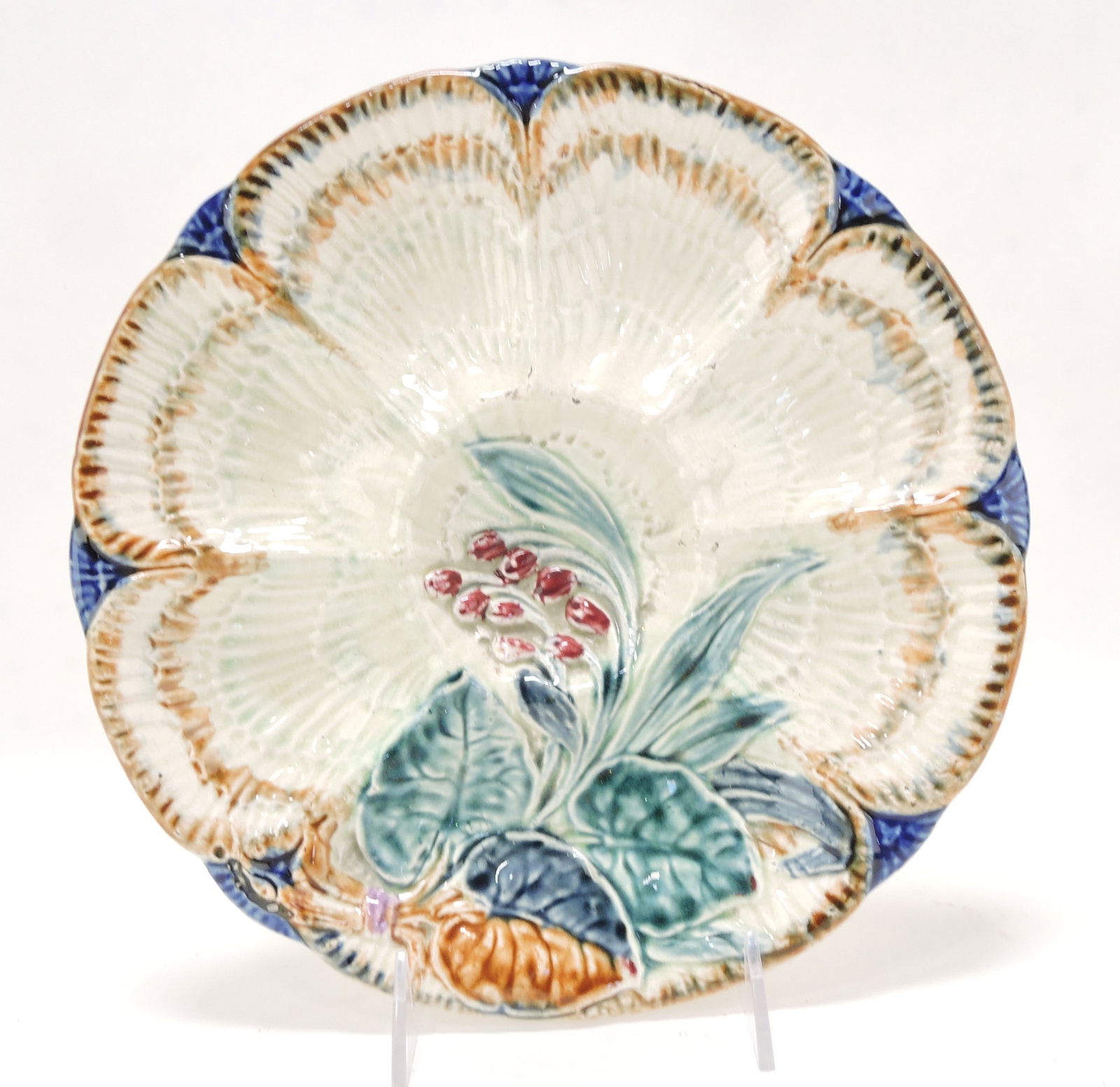 Majolica six well oyster plate 10": .
