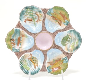 Porcelain six well 9" oyster plate with