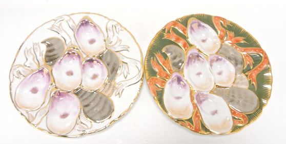 Lot of 2 turkey style oyster plates, 9"