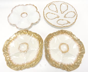 Porcelain lot of 4 oyster plates with gold