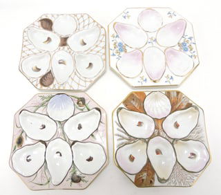 Porcelain lot of 4 oyster plates, 8"