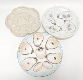 Porcelain lot of 3 oyster plates, 8 1/2" to