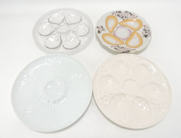 Lot of 3 porcelain and 1 glass oyster