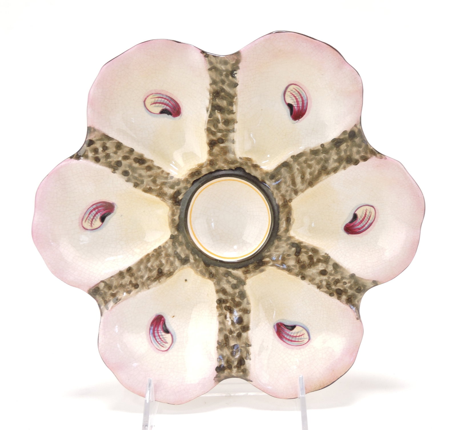 Majolica six well oyster plate, 9 1/2": .