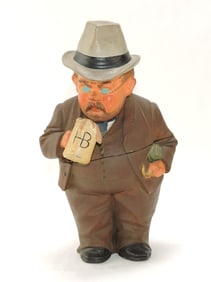 Terra cotta figural tobacco jar of a