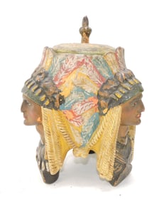 Terra cotta figural tobacco jar,
