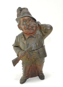 Terra cotta figural tobacco jar of a