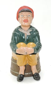 FGW terra cotta figural tobacco jar