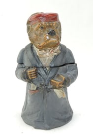 Terra cotta figural tobacco jar of a