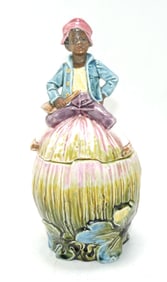 Majolica figural tobacco jar of a