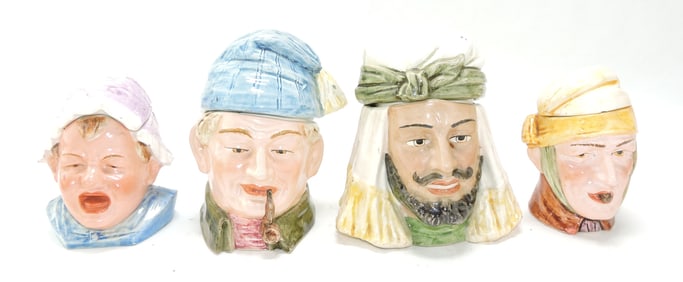 Majolica lot of 4 figural tobacco jars