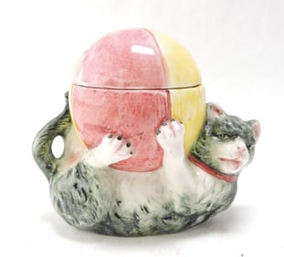 Majolica figural tobacco jar of a
